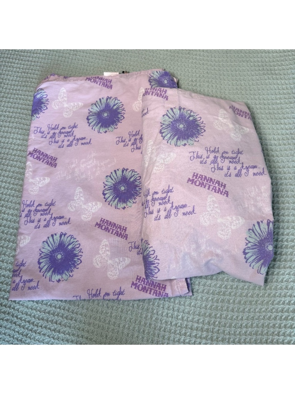 Hannah Montana Y2K Twin Sheet Set Flat Fitted Purple This is the Life Song Lyric